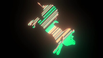 Wall Mural - 4k video animation of beautiful line texture or pattern formation on the unicorn body shape, isolate
