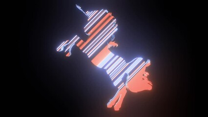 Wall Mural - 4k video animation of beautiful line texture or pattern formation on the unicorn body shape, isolate