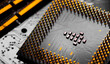 Close up of RAM Memory and pins on Main CPU PC processor circuit