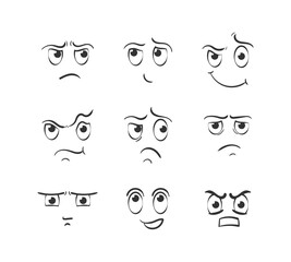 Wall Mural - Collection memes.Set of emoticon hand drawn pattern.Different eyes, mouth, eyebrows.Doodle face, smile, happy, sad,shock, bored, sick, vomit,scream, joy, cry.Manga cartoon style. Vector illustration.