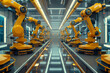 Technology concept - futuristic smart factory automated production line