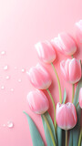 Fototapeta Tulipany - Romantic light pink background with light pink tulip flowers and place for text
