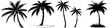 Set of 4 Illustration of a palm tree. Black tropical tree on a white background. Generated by Ai