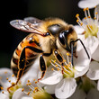 Close-up of a bee pollinating a flower. 