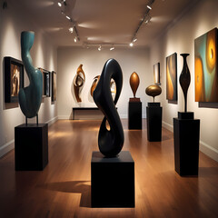 Poster - Contemporary art gallery with abstract sculptures.