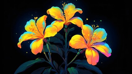 Wall Mural - Yellow flower with glowing effect on a dark background, Wallpaper for desktop AI Generated