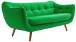 midcentury modern green sofa.  curved shape couch for playful and retro interior design of Modern living room, isolated transparent png cutout,  tufted backrests wooden legs upholstery