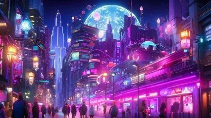 Poster - Night view of a street in shanghai,china, A bustling city nightlife scene with vibrant neon lights, AI Generated