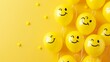 Yellow smiley face balloons on bright background - An array of yellow smiley face balloons represents happiness and positivity on a vibrant background