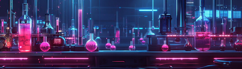 futuristic laboratory with neon glowing equipment