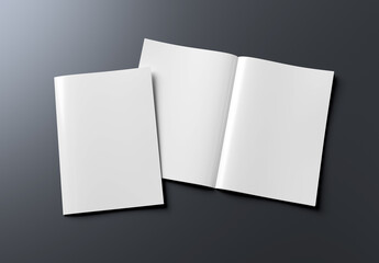 Wall Mural - magazine cover and open magazine mockup on grey. empty brochure template. 3d rendering