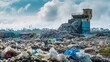 Dump on the street, waste processing plant. Concept ecology, recycling, plastic, environment, pollution, industry, dirt, poisonous, nature, unsanitary conditions, waste, global problem.