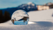 Crystal ball alpine winter landscape shot at Mount Predigtstuhl, Bad Reichenhall, Lattengebirge mountains, Berchtesgadener Land, Bavaria, Germany