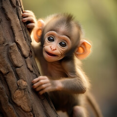 Wall Mural - Cute baby monkey playing in Indian Forest
