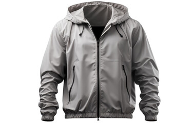 A stylish gray jacket with a hood and zippers, ready for any adventure