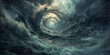 Digital art bring forth the intensity of nature's power with tumultuous ocean wave colliding under a stormy sky, where lightning strikes illuminate the scene amidst the intense energy of thundercloud.
