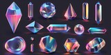 Fototapeta  - Assortment of iridescent forms. Curved cone gem and more. Ornamental accents for online and print design. 3D rendering.