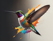 fliegender Kolibri vor abstraktem Hintergrund