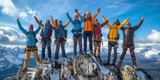 Fototapeta  - Euphoric feeling of reaching the summit of a mountain