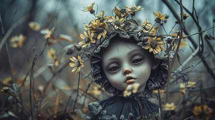 Wall Mural - A creepy doll in the forest