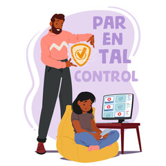 Dad Character Vigilantly Oversees His Child Online Activities, Using Parental Controls On The Pc And Mobile Phone