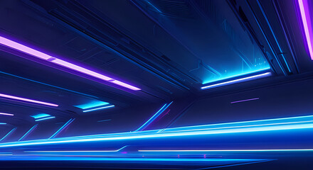 Wall Mural - blaues neon Futuristischer Raum