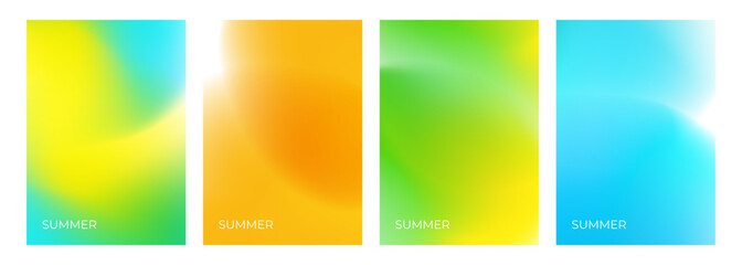 Poster - Set of summertime blurred backgrounds. Summer theme color gradients for creative seasonal graphic design. Vector illustration.