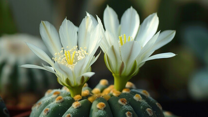 Wall Mural - close-up beautiful flowering cacti on a blurred background