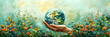 A hand-drawn postcard with a picture of the planet dedicated to Earth Day. Environmental protection concept. Banner with copy space.