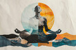 © Peopleimages - AI - Man, collage and creative art made of paper for mental health, meditation practice and peaceful. Colourful, vibrant pop and creative graphic design poster for background, wallpaper or backdrop mockup