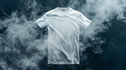 Blank shirt template with black background and smoke