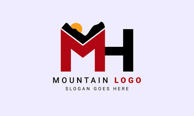 Wall Mural - Initial MH Letter Mountain Logo  Template with Sunset