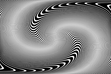 Poster - Vortex Whirl Movement Design. Wavy Lines Halftone Op Art Pattern. 3D Illusion. Abstract Textured Black and White Background.