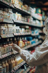 Woman Wearing Face Mask and Gloves in Grocery Store