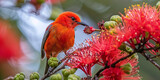 Fototapeta Natura - The I'iwi is an endemic bird of the Hawaiian Islands. This honeycreeper feeds on Mamane blossoms in Hosmer Grove at high elevation on Maui