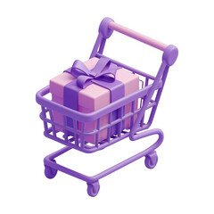 Wall Mural - a purple shopping cart with a gift box in it