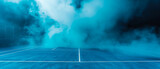 Fototapeta Fototapety sport - Professional tennis court, stadion, arena with dramatic steam or smoke. Sport lifestyle background. Copy space. Mockup or banner for sports competitions. Generative ai	