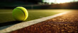 Close-up on tennis ball on tennis court, stadion, arena. Sport lifestyle background. Summer template or banner. The concept of professional game sports.Generative ai