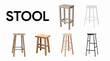 Vector isolated different Bar Stools Set on a white background. Bar Furniture set