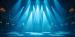 Vibrant stage lights illuminate a concert venue with a blue hue creating a lively atmosphere for a music event. Concept Concert, Stage Lights, Venue, Music Event, Lively Atmosphere