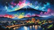 night sky in kyoto japan theme oil pallet knife paint painting on canvas with large brush strokes modern art illustration abstract from Generative AI