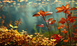 A warm-toned arrangement of aquatic plants creating a tranquil, Generative AI