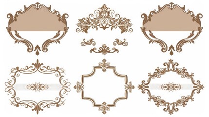 A set of colorful designs in European classic style on an isolated white background. Illustration