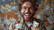 © puhimec - Close-up, happy man against a background of dollar bills.