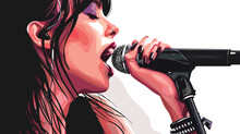 Portrait Of Female Rock Singer With Microphone Flat V