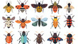 Insect collection set flat vector isolated on