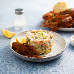 Poster - Traditional Russian salad with crawfish