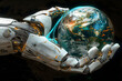 © Mathias - Cyborg hand holding a globe on a black backround