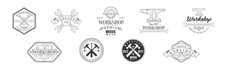 Sticker - Workshop and Woodworking Craft Label Vector Set