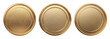 © Bisams - Set of realistic blank golden coins or medals isolated on white, empty metallic token template